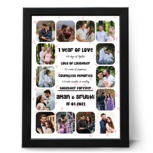 Personalized 1 year anniversary couple photo frame with custom names date and multi photo collage layout gift for husband wife in India
