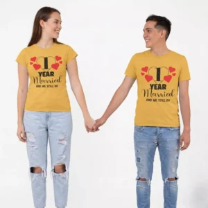 Personalized 1 year married couple T-shirts matching husband wife first anniversary shirts custom anniversary gift for couples