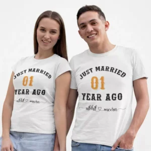 Personalized 1st anniversary couple t shirts with names just married 1 year ago matching husband wife cotton anniversary tshirts India