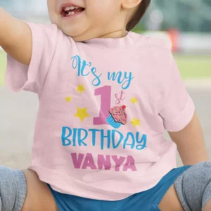 personalized baby girl 1st birthday t shirt with name custom first birthday kids tshirt pink cupcake design