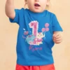 Personalized first birthday girl t-shirt with custom name and number 1 balloon birthday design for toddler birthday outfit