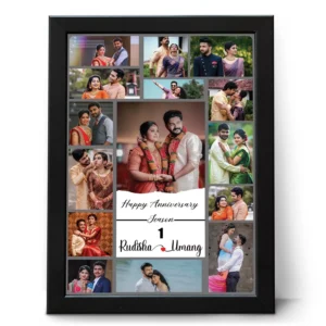 Personalized anniversary couple photo collage frame with custom name and year romantic wedding gift for husband and wife