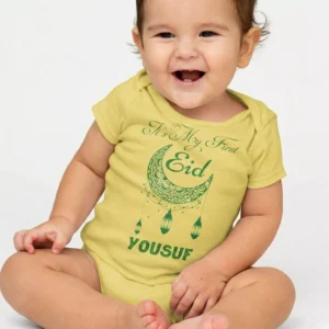 Personalized baby first Eid romper with custom name printed cotton outfit for baby boy and girl in India