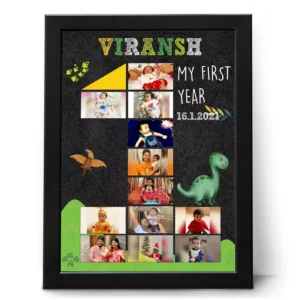 Personalized baby first year photo frame collage with 12 monthly pictures custom name and birth date gift for first birthday