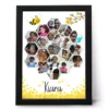 Honeycomb style personalized baby photo collage frame with custom name and floral theme