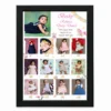 Personalized baby photo frame with black border, 12 monthly baby photos, main portrait, custom name Becky and birth details for a first birthday keepsake.