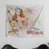 Custom birthday tapestry with child photo name and age printed on fabric wall backdrop for kids birthday decoration in India
