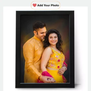 Personalized couple digital oil painting portrait frame created from photo, romantic anniversary gift for husband and wife in India