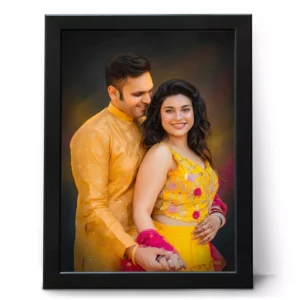 Personalized couple digital oil painting portrait frame created from photo, romantic anniversary gift for husband and wife in India