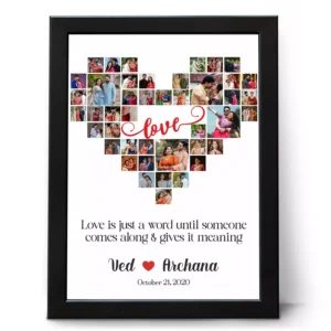 Personalized couple heart collage photo frame with names and date custom anniversary gift for husband and wife in India