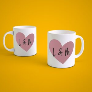 Personalized couple initials coffee mug with heart design custom romantic gift for husband wife anniversary mug