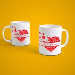 Personalized couple name coffee mug with red heart design custom mug for couples romantic anniversary gift