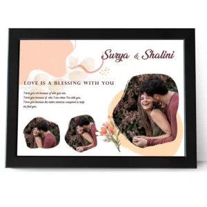 Personalized couple photo frame with custom names and romantic love quote for anniversary gift in India