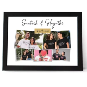 Personalized couple photo frame collage with custom names and multiple photos, ideal anniversary and wedding gift for husband and wife in India