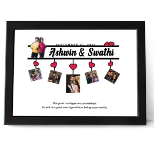 Personalized couple photo frame with names and date, anniversary collage gift for husband and wife in India