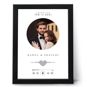 Personalized couple photo frame with names date and custom song waveform design anniversary gift for husband wife in India