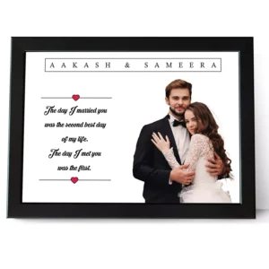 Personalized couple photo frame with custom names and romantic quote, wedding anniversary gift for husband and wife in India