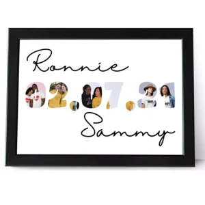 Personalized couple photo frame with custom names and special date, ideal anniversary gift for husband and wife in India.