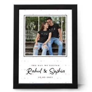 Personalized couple photo frame with custom names and anniversary date romantic gift for husband and wife in India