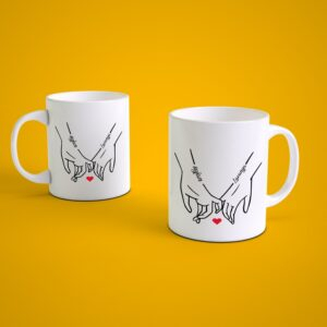 Personalized couple coffee mug with custom names and pinky promise illustration romantic gift for boyfriend girlfriend