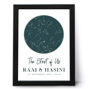 Personalized star map frame for couples with custom names date and location anniversary gift wall decor India