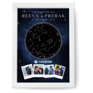 Custom couple star map frame with names date photos and spotify code anniversary gift wall decor for him and her India