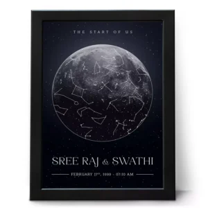 Personalized couple star map frame with custom names and anniversary date night sky print romantic wall decor gift for husband and wife