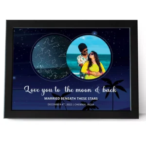 Personalized couple star map frame with photo, wedding date and location custom anniversary gift for husband wife in India