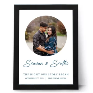 Personalized couple star map frame with photo, names and anniversary date – custom night sky wall decor gift for husband and wife in India