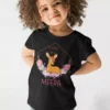 Black cotton kids T shirt with deer illustration and custom name print for birthday gift