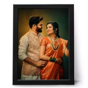 Personalized digital oil painting portrait frame for couple created from photo, wedding anniversary wall art gift India