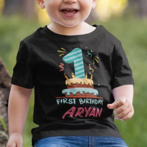 Personalized first birthday kids t shirt with custom name and cake design baby birthday outfit