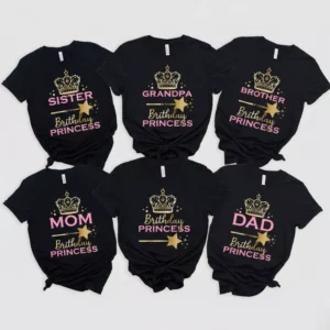 Personalized first birthday princess family matching t shirts for mom dad sister brother and grandpa baby girl birthday celebration shirts