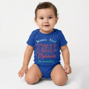 Personalized first Eid baby romper with custom name printed Eid Mubarak bodysuit for baby boy and baby girl 0 to 12 months India