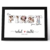 Personalized first year together photo frame with couple names date and photo collage inside FIRST typography anniversary gift