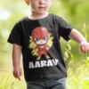 Personalized Flash superhero kids name T-shirt with custom name Aarav printed on black kids superhero T-shirt for birthday gift.