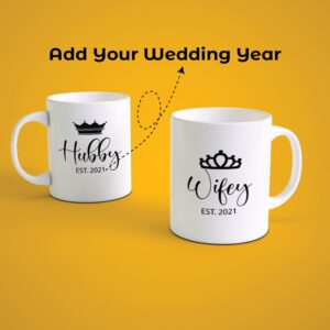 Alternative view of Personalized Hubby Wifey Couple Coffee Mug Set with Year | Custom Matching Mugs for Husband Wife Anniversary