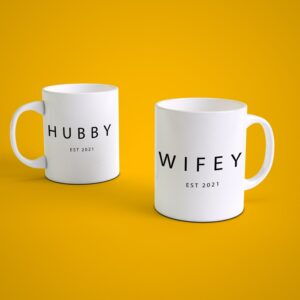 Personalized hubby wifey est year couple coffee mugs ceramic anniversary gift set for husband and wife
