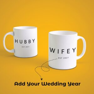 Alternative view of Personalized Hubby Wifey Couple Coffee Mug Set with Est. Year | Custom Matching Mugs for Husband Wife Anniversary