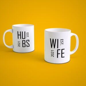 Personalized husband wife couple coffee mug set with custom established year ceramic mugs for wedding or anniversary gift