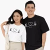 Personalized couple t shirts with initials and date heart line matching black and white couple tshirt design