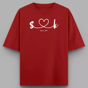Alternative view of Personalized Couple T-Shirts with Initial & Date | Heart Line Matching Tees for Anniversary Gift