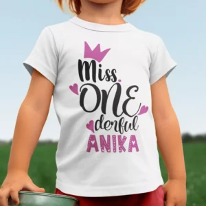 personalized miss onederful first birthday girl t shirt with custom name for baby girl birthday party outfit