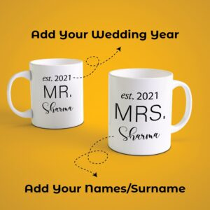 Alternative view of Personalized Mr & Mrs Couple Coffee Mug Set with Name & Year | Custom Wedding Gift for Husband Wife
