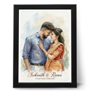 Personalized watercolor couple photo frame with custom names romantic anniversary gift for husband and wife in India