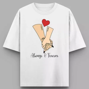 Alternative view of Personalized Oversized Couple T-Shirts with Name | “Always & Forever” Holding Hands Matching Tees