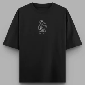 Alternative view of Personalized Oversized Couple T-Shirts with Name | Minimalist Line Art Matching Tees for Pre Wedding & Anniversary