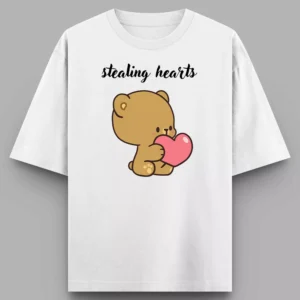 Alternative view of Personalized Oversized Couple T-Shirts with Cute Bear Design | Custom Name/Photo Matching Tees for Boyfriend Girlfriend