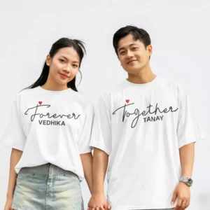 Personalized oversized couple t shirts with names forever together matching couple tees for boyfriend girlfriend anniversary gift India