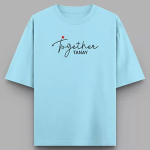 Alternative view of Personalized Oversized Couple T-Shirts with Name | “Forever Together” Matching Tees for Anniversary & Valentine